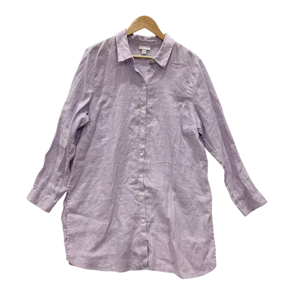 J.Jill Love Linen Shirt Dress Cover Up XL Lavender 100% Linen Button Front